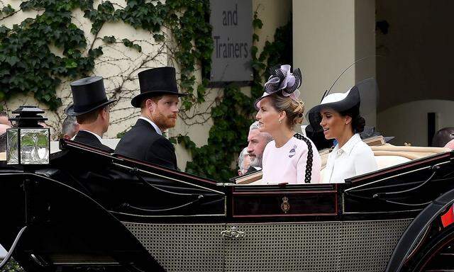 Royal Ascot Day One Ascot Racecourse The Duke and Duchess of Sussex and the Countess of Wessex a