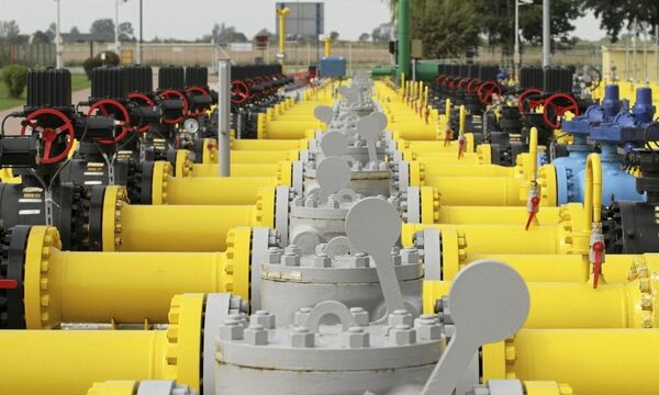 Valves and pipelines are pictured at the Gaz-System gas distribution station in Gustorzyn, central Poland