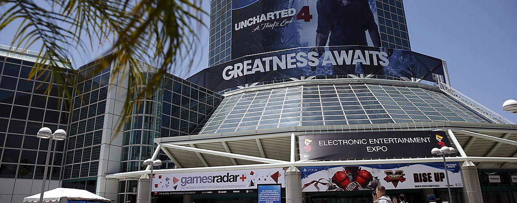 Video game posters are seen on the convention center before the opening day of the E3 in Los Angeles