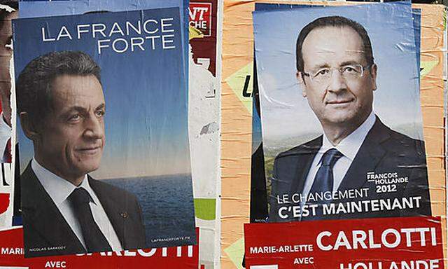 Wahlplakate von Amtsinhaber Sarkozy und Herausforderer Hollande