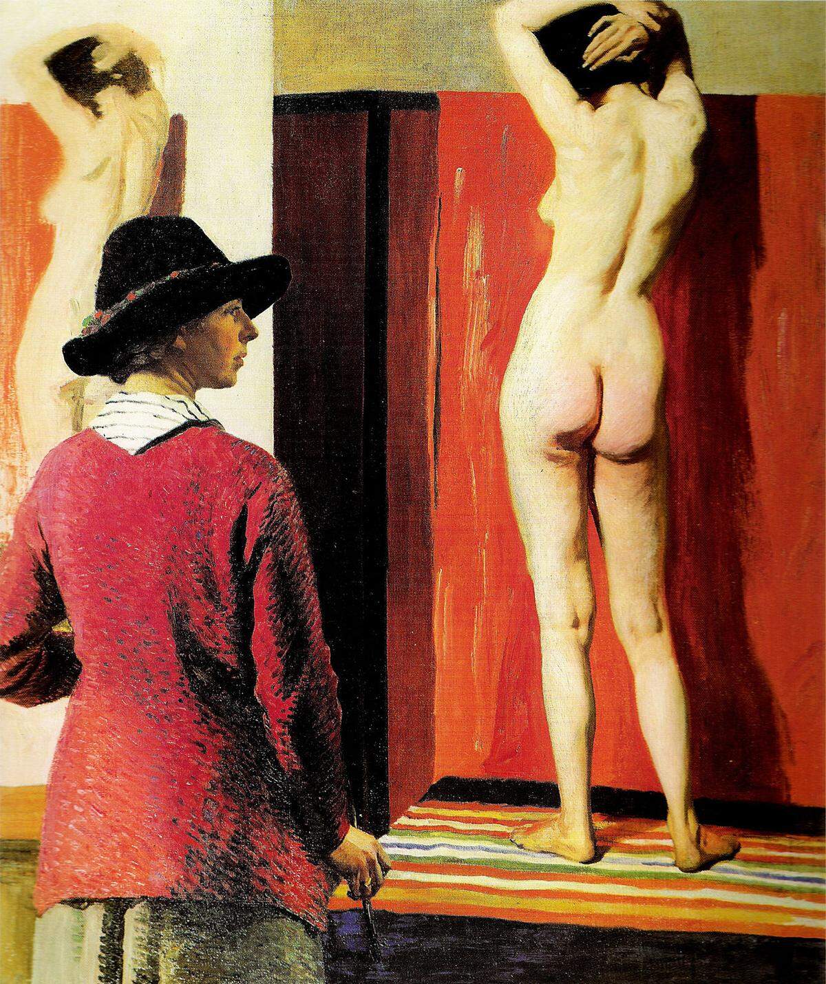 "Self portrait and Nude" war der künstlerische Durchbruch für die Malerin Laura Knight, die verheiratet war und zwei Kinder hatte. Später war sie Kriegsmalerin im Zweiten Weltkrieg - und malte außerdem Szenen von den Nürnberger Prozess gegen die Hauptkriegsverbrecher. Laura Knight (1877-1970): "Self portrait and Nude", 1913