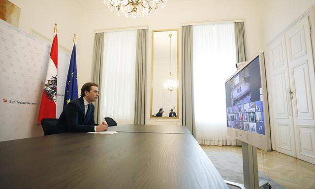 Ex-Bundeskanzler Sebastian Kurz (ÖVP) bei einem virtuellen EU-Gipfel.