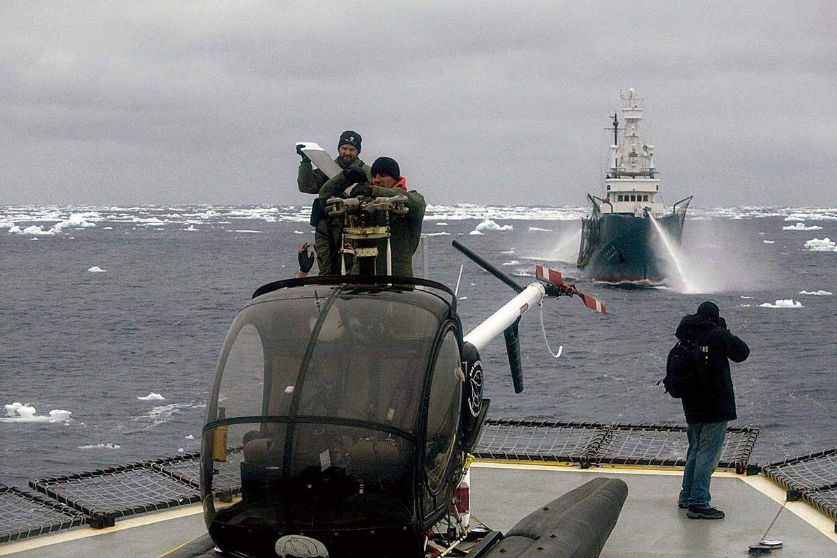 Laut den "Sea Shepherds" haben die Walfänger darauf nicht nur mit Wasserkanonen, sondern auch mit akustischen Waffen geantwortet. Die "Long Range Acoustic Devices" (LRAD) - auch bekannt als Schallkanonen - sind eine nicht-tödliche Waffe, die aber starke Schmerzen verursacht.