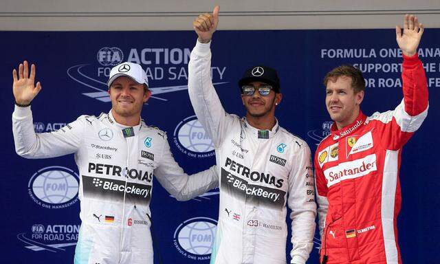 Nico Rosberg, Lewis Hamilton und Sebastian Vettel