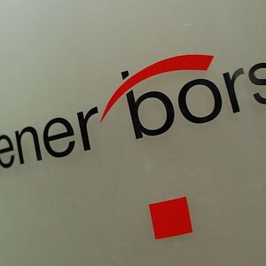 The Vienna Stock Exchange (Wiener Boerse) logo is displayed next to the company's street entrance in Vienna