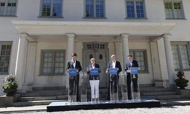 Beratungen in Harpsund: Rutte, Merkel, Reinfeldt, Cameron.
