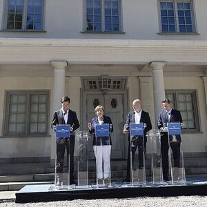 Beratungen in Harpsund: Rutte, Merkel, Reinfeldt, Cameron.