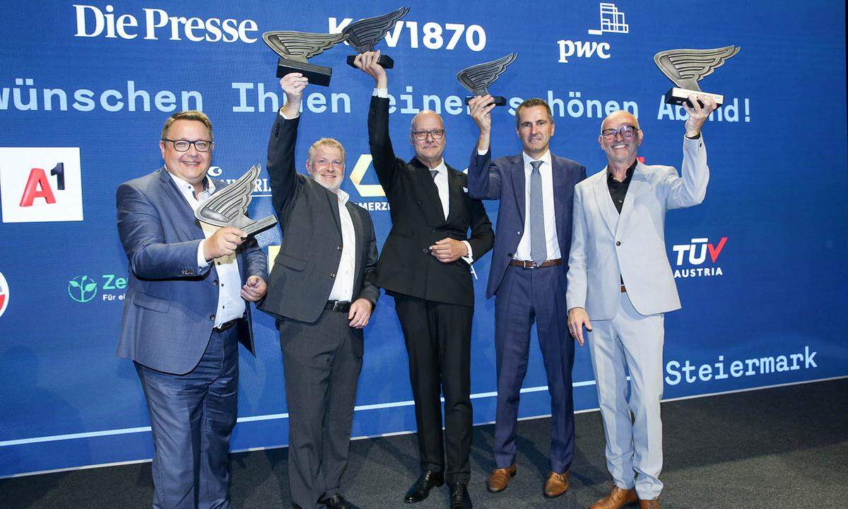 Die Superstars (v. l): Martin Graf (Energie Steiermark AG), Karl Ferk (Ferk Metallbau), Gerald Lackner (AVL DiTest), Klaus Glatz /Andritz AG) und Gerhard Pinteritsch (ERV G. Pinteritsch GmbH).