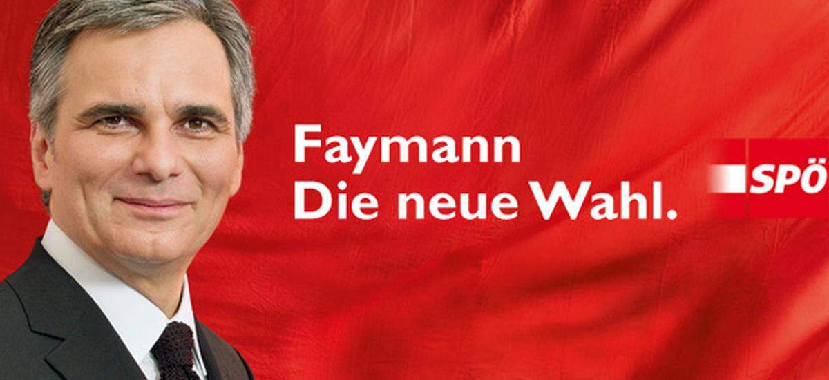 In der zweiten Plakatserie der SPÖ hat es sich ausgestritten. Der neue Spruch:"Faymann. Die neue Wahl."