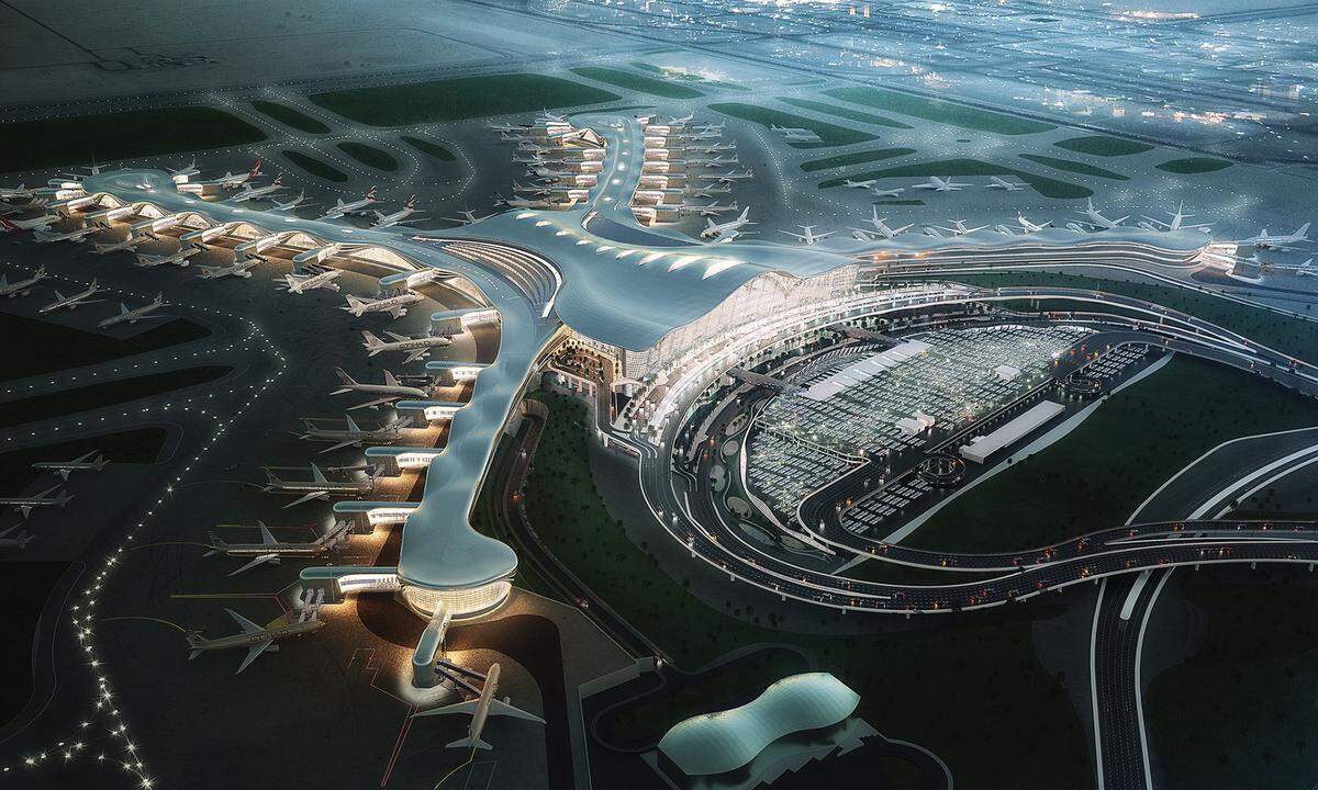 Der Abu-Dhabi-International-Airport-Midfield-Terminal in den Vereinigten Arabischen Emiraten (VAE).