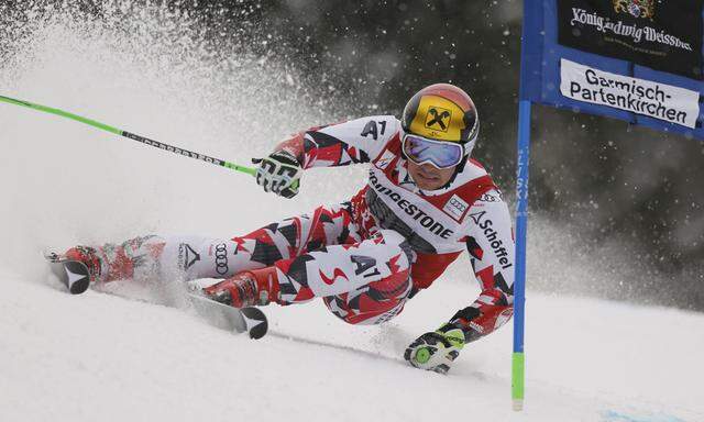 Hirscher of Austria clears gate during men´s Alpine Skiing World Cup giant slalom in Garmisch-Partenkirchen