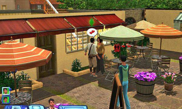Bahnt sich da ein Techtelmechtel an? Screenshot aus dem Spiel „Sims 3“.