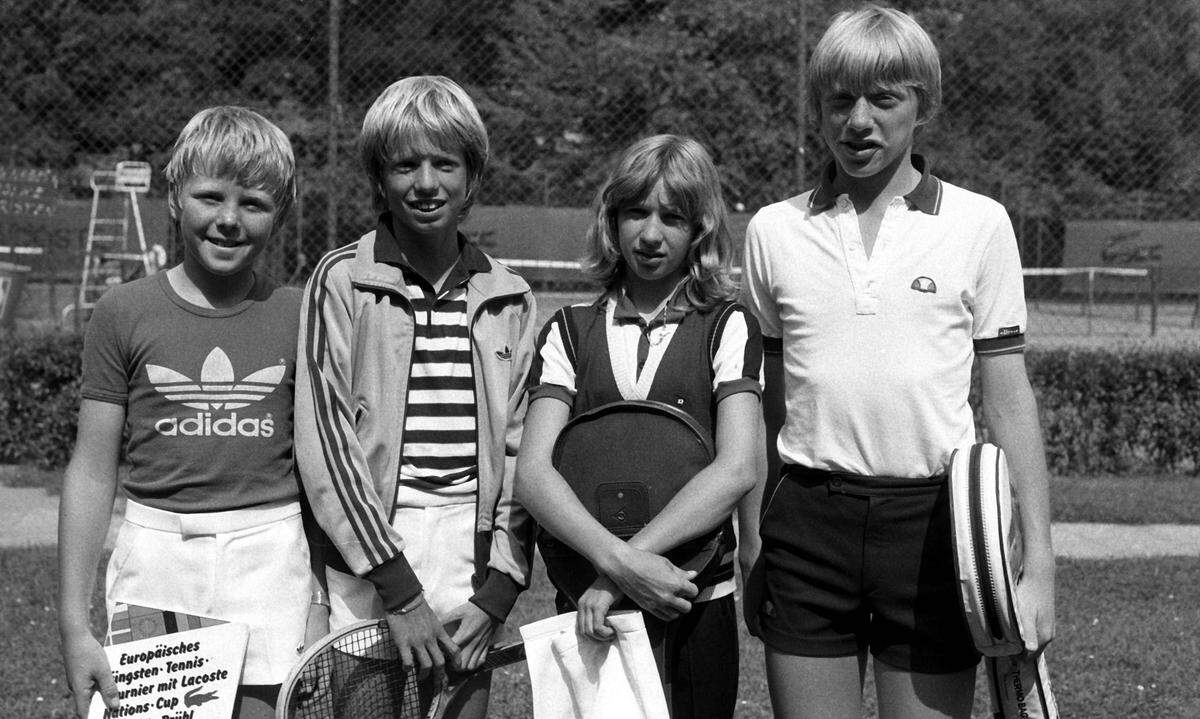 Erkennen Sie das Mädchen neben Becker (ganz rechts)? Richtig, Steffi Graf.