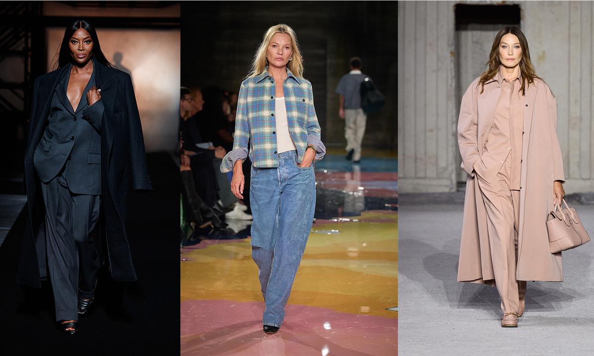 Naomi Campbell bei Boss, Kate Moss bei Bottega Veneta, Carla Bruni bei Tod's.