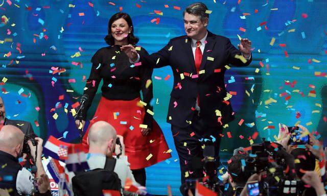 Jubel für Zoran Milanović. Der frühere Premierminister – im Bild mit Ehefrau Sanja Musić – ist der neue Präsident Kroatiens.