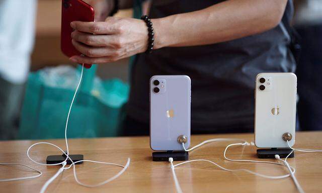 Apple's new iPhone 11 phones are displayed at the Apple Store in IFC, Central district, Hong Kong, China