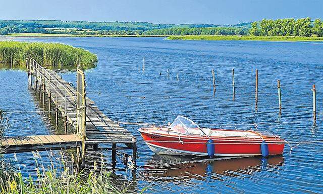 Vom höchsten Punkt des Baumwipfelpfades im Naturerbezentrum Rügen schaut man über die ganze Insel, ihre Lagunen und das Meer.