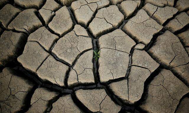FILE PHOTO: A plant grows between cracked mud in a normally submerged area at Theewaterskloof dam near Cape Town