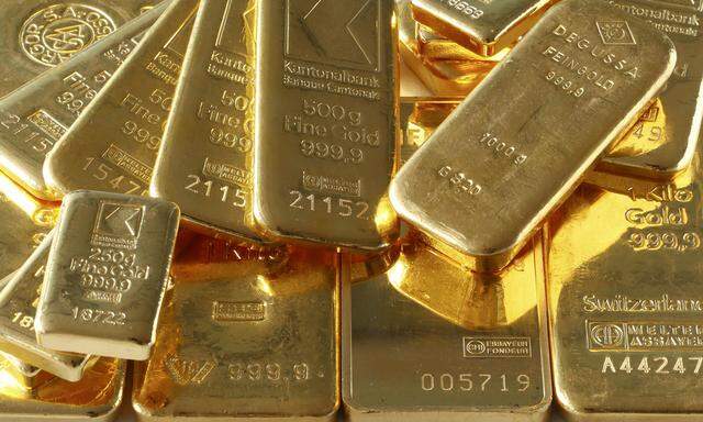 Gold bars from the vault of a bank are seen in this illustration picture taken in Zurich