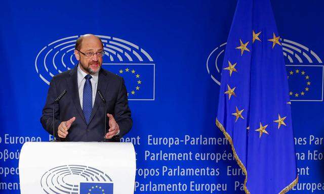 European Parliament President Martin Schulz speaks during a news conference at the EP in Brussels