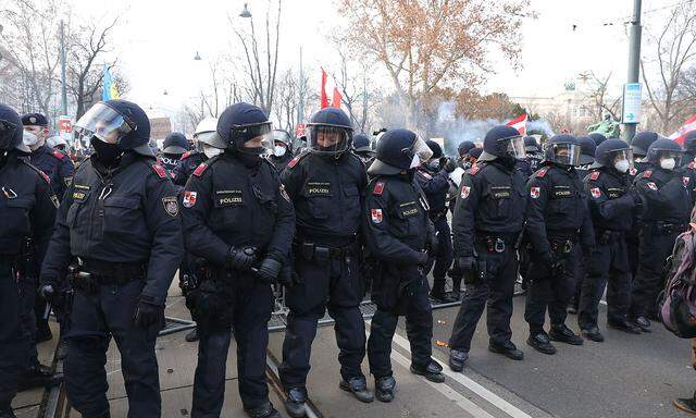 Polizisten bei einer Demo gegen die Corona-Maßnahmen in Wien.