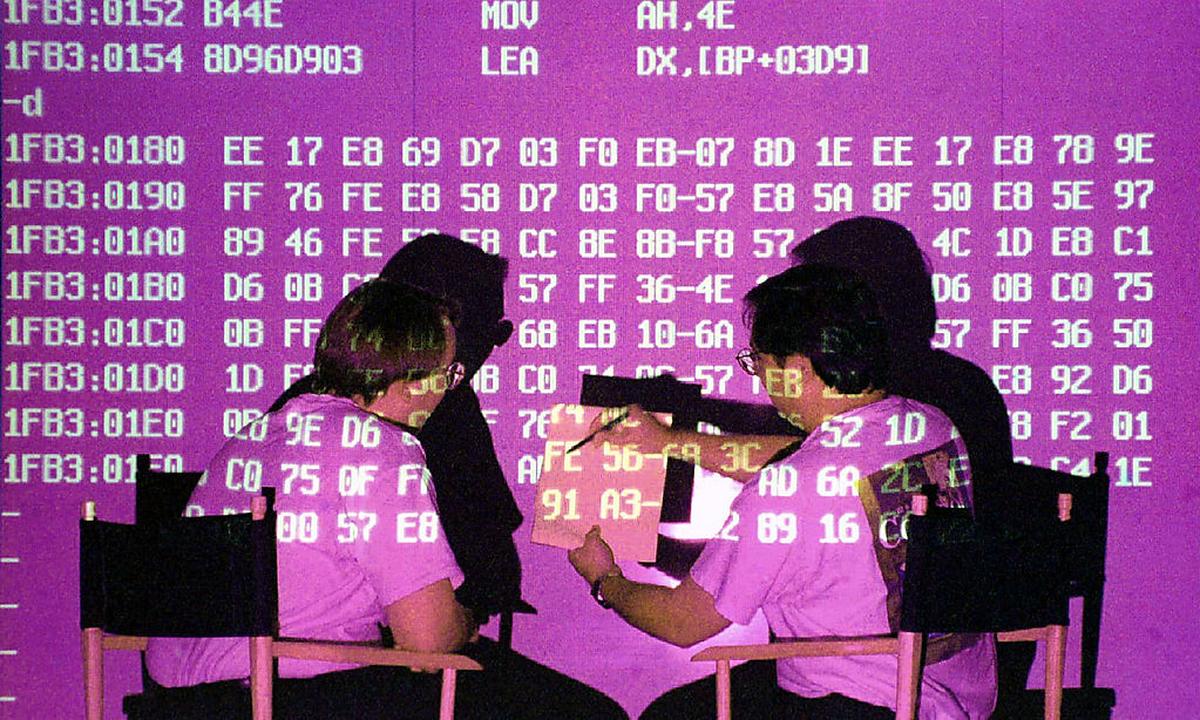 Researchers at Symantec Corp Anti-Virus Research Center study the latest polymorphic decryption code..
