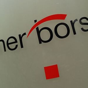 The Vienna Stock Exchange (Wiener Boerse) logo is displayed next to the company's street entrance in Vienna