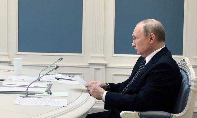 Russian President Putin attends the Supreme Eurasian Economic Council via video link in Moscow