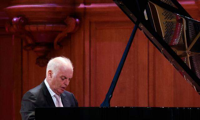 MOSCOW, RUSSIA - MAY 26, 2021: Israeli pianist and conductor Daniel Barenboim, the six-time Grammy winner, gives a solo