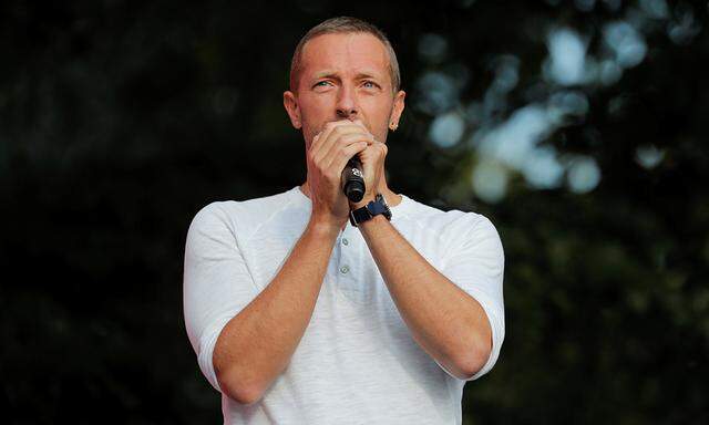 Chris Martin of Coldplay speaks at the Global Citizen Festival concert in Central Park in New York City