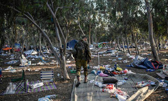 Einer der Orte des Horrors: das Gelände des Nova-Festivals fünf Tage nach dem Überfall der Hamas.