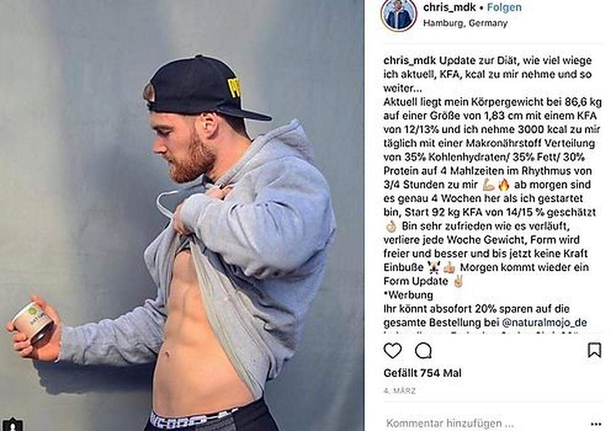 Hey Kleines, willst du meinen Sixpack sehen? Christopher Maschmann posiert vor einer Dose Kraftpulver.