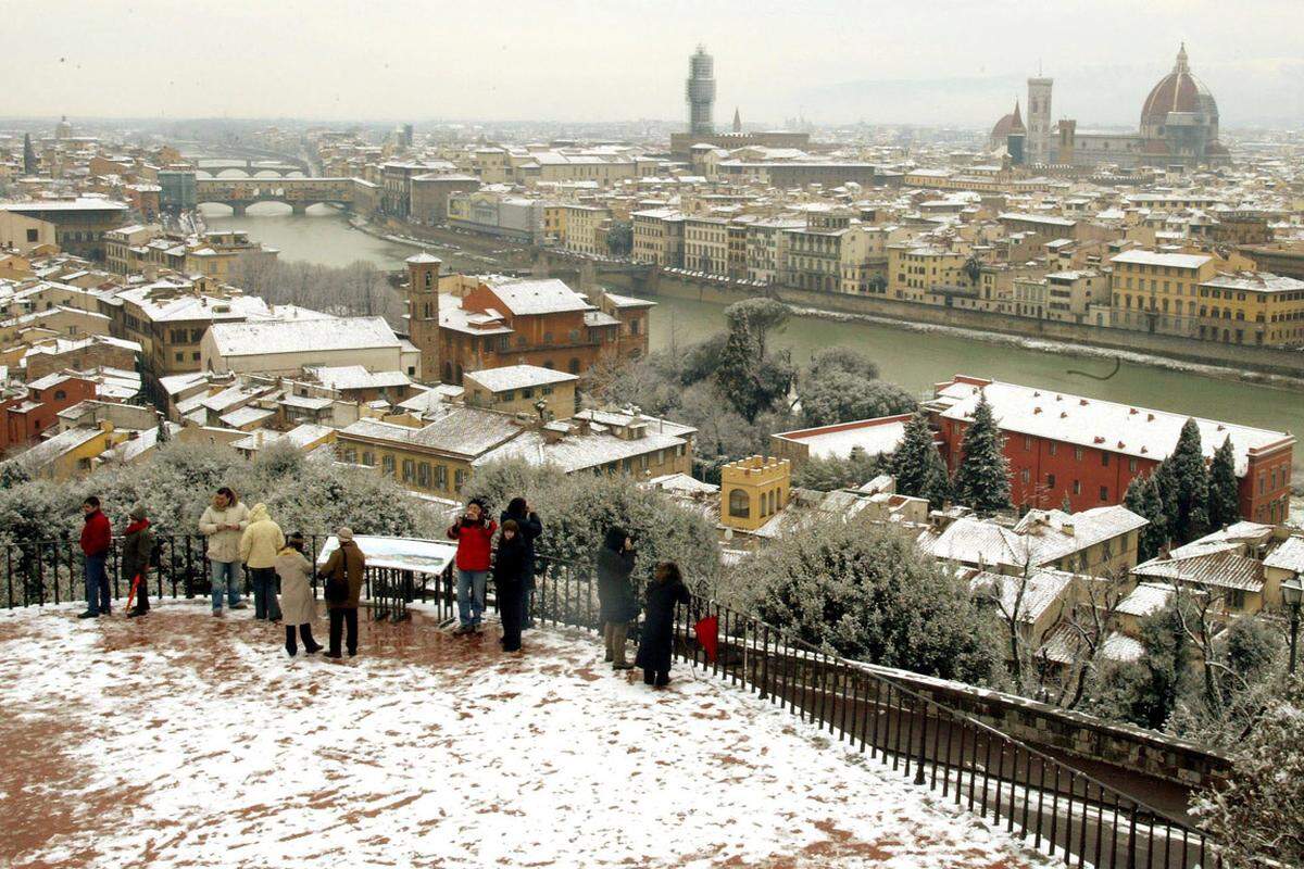 Am Piazzale Michaelangelo hat man einen hervorragenden Blick über Florenz. Ein Erinnerungsfoto darf nicht fehlen.