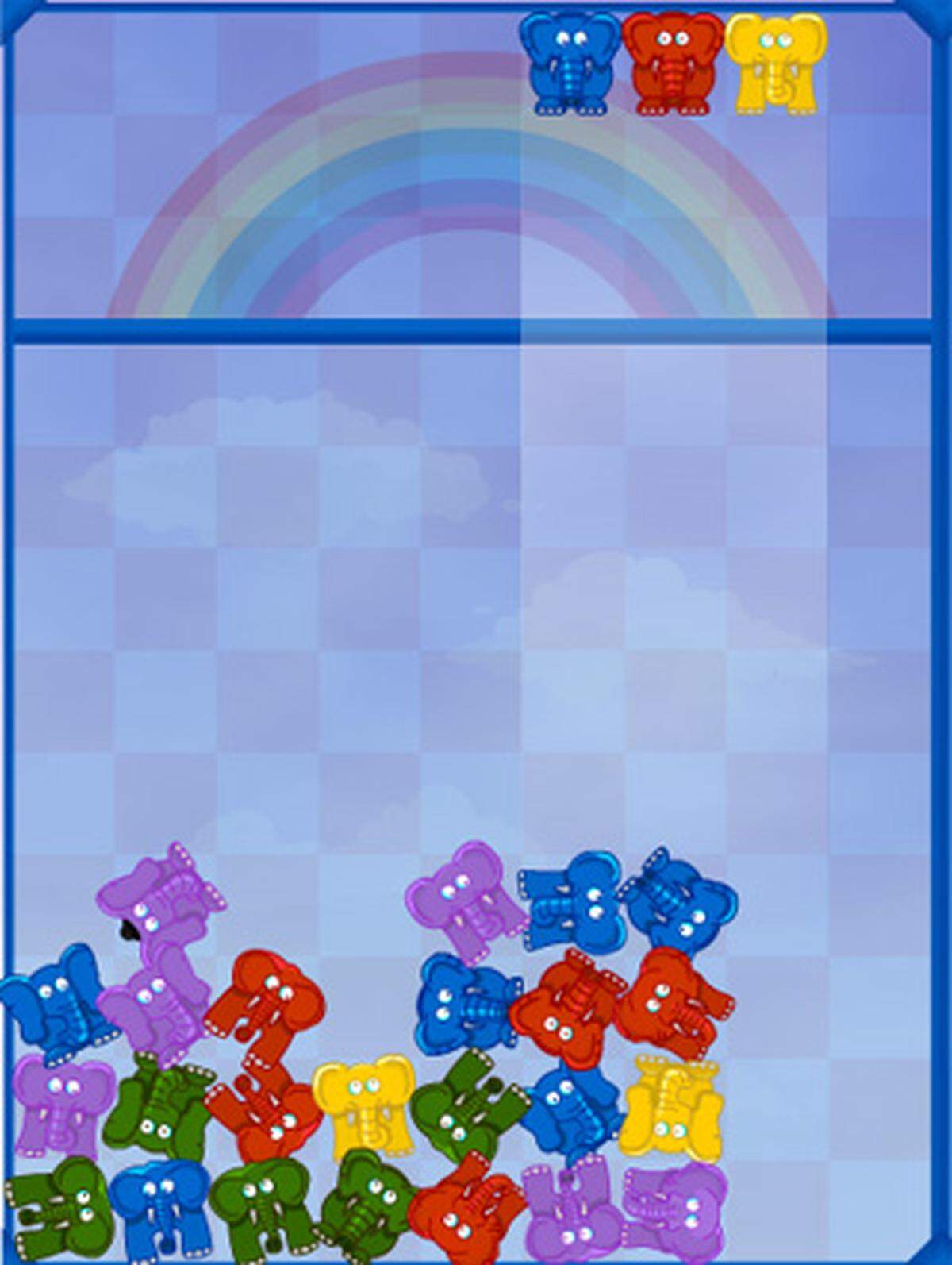 Hier wurde die Idee von "Bubble Break" aufgegriffen und mitr Tetris-Elefanten umgesetzt. Die bunten Tiere fallen von oben herab - treffen mindestens drei gleichfarbige Dickhäuter aufeinander gibt es Punkte und sie verschwinden.