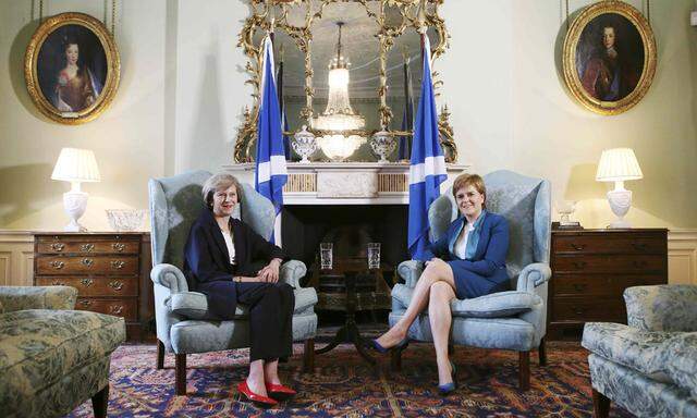 New British Prime Minister Theresa May meeting First Minister of Scotland, Nicola Sturgeon at Bute House in Edinburgh