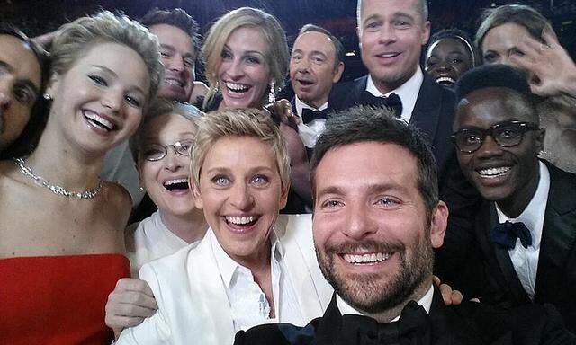 Image posted by Oscars show host Degeneres on her Twitter account shows movie stars posing for a picture taken by Cooper at 86th Academy Awards in Hollywood, California