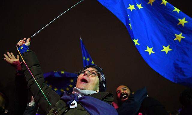 Vor dem Londoner Parlamentsgebäude versammelten sich Brexit-Gegner und -Befürworter.