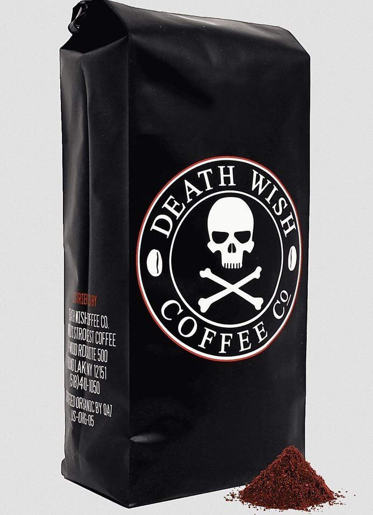 Der Name des Kaffees "Death Wish", Todeswunsch, ist ein direkter Verweis auf die Gefahr des Koffeingehalts: 512,8 Milligramm Koffein stecken in 250 Millilitern des Gebräus, das als der weltweit stärkste Kaffee gilt - aber nicht als "normaler" Kaffee behandelt werden darf, da der Koffeingehalt so enorm hoch ist.