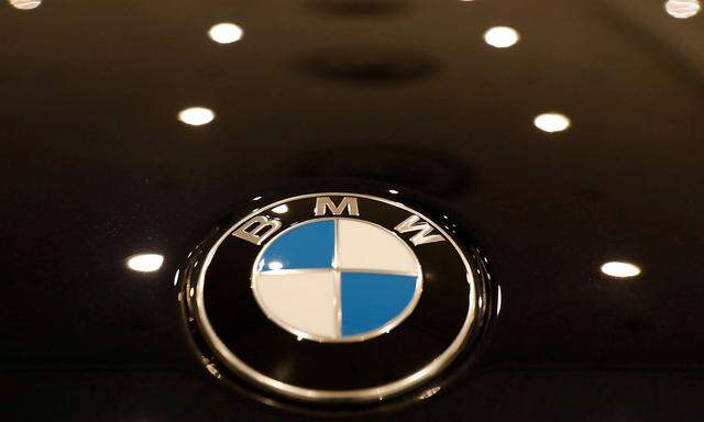 FILE PHOTO: The BMW logo is seen on a vehicle at the New York Auto Show in New York