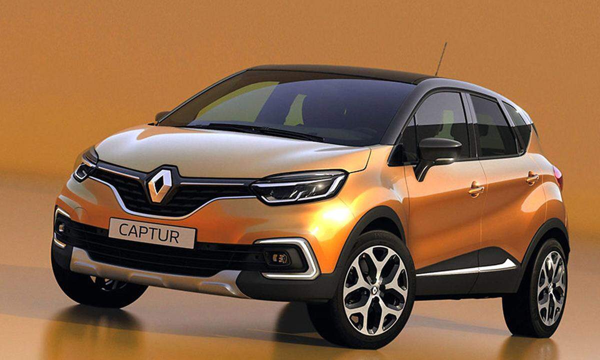  Renault Captur Facelift Der neue Captur wird ab Juni 2017 in Österreich erhältlich sein. Der kompakte Crossover erhält im Zuge der Modellpflege einen neu gestalteten Kühlergrill, der die Nähe zum größeren SUV Kadjar betont.