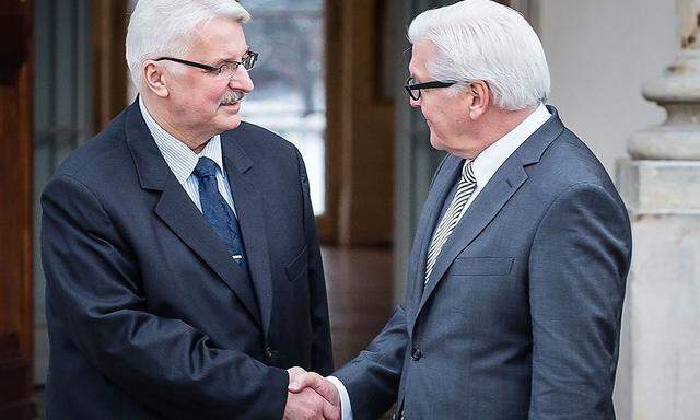 Witold Waszczykoswki begrüßt Frank-Walter Steinmeier in Warschau.