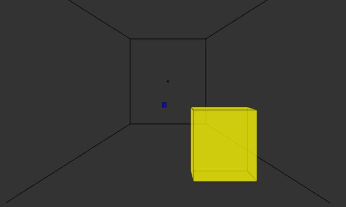 Ziel des Spiels ist es, die gelbe Fläche immer so zu positionieren, damit der blaue Würfel dagegen prallt und wieder zur Wand zurück fliegen kann.