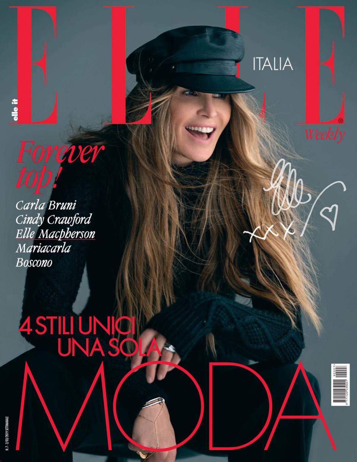 Mit 55 Jahren kann sie sich noch immer sehen lassen, wie das Titelbild der italienischen "Elle" vom Feburar 2019 zeigt.