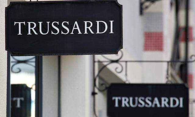 FILE PHOTO: Boards with Trussardi store logo are seen on a shopping center at the outlet village Belaya Dacha outside Moscow