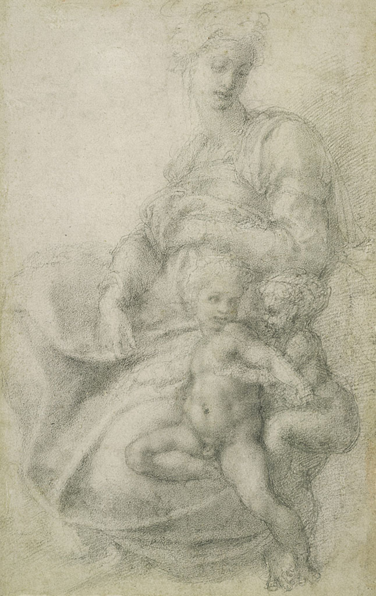 Werke aus fremden Händen werden auch mit Giulio Clovio, Daniele da Volterra und anderen Künstlern aus Michelangelos unmittelbarem Umfeld gezeigt.Im Bild: Madonna mit dem Christuskind und dem Johannesknaben, um 1533 © The British Museum, London