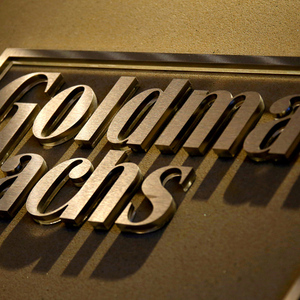 A sign is displayed in the reception of Goldman Sachs in Sydney