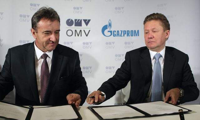 OMV CEO Roiss and Gazprom CEO Miller sign the final deal to build a branch of South Stream gas pipeline ending in Austria, in Vienna