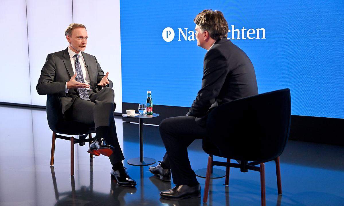 Deutschlands Finanzminister, Christian Lindner, im Gespräch mit Stv. Chefredakteur Christian Ultsch im "Presse"-Studio 