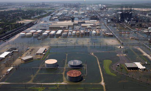 Flood waters caused by Tropical Storm Harvey encompass the Motiva Enterprises LLC in Port Arthur, Texas