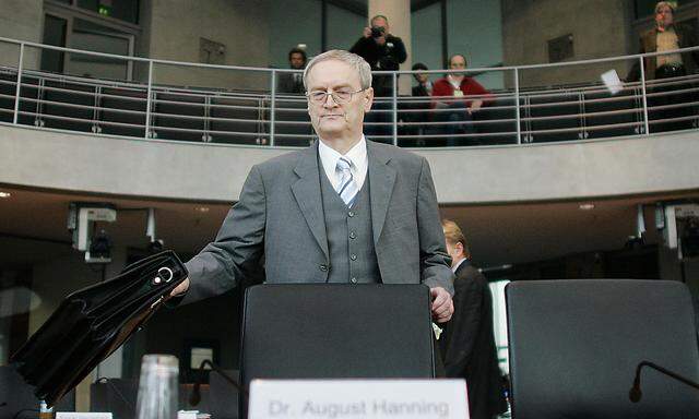 Hanning, state secretary at the German Interior ministry and former head of Germany´s Federal Intelligence Service (BND) arrives to a parliamentary committee of investigation in Berlin